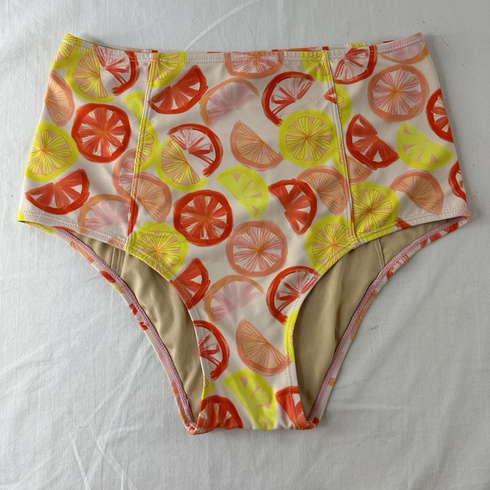 Kortni Jeane Swim Bottom S Citrus Fruit Colorful High Waist Bikini Beach Resort